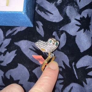 Owl Ring with Green Eyes
